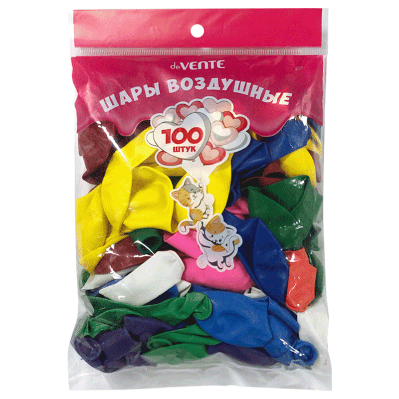 Шары воздушные 25 см, стандартные цвета, ассорти 100 шт/упак. deVENTE Шары воздушные 25 см, стандартные цвета, ассорти 100 шт/упак. deVENTE — изображение 1
