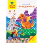 Картон цветной A4, 08 л., 08 цв., мелованный с узором, в папке, Мульти-Пульти "Енот в сказке"