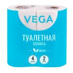 Бумага туалетная 2-х слойная, белая (4 шт/упак), Vega