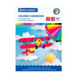 Картон цветной A4, 12 л.,12 цв., немелованный, в папке, BRAUBERG "Самолет"