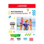 Фотобумага глянцевая односторонняя, A4, 180 г/м2, 100 л., deVENTE