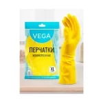 Перчатки резиновые Vega, многоразовые, с хлопковым напылением, желтые, р.XL
