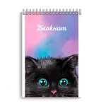 Блокнот А7, 40 л., клетка, гребень, обл. мелов. карт., выб. УФ-лак с глиттером, Феникс +.Черный кот
