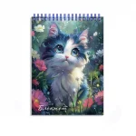 Блокнот А6, 80 л., клетка, гребень, обл. мелов. картон, Феникс +.Котенок на лужайке