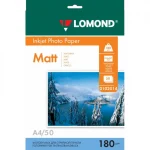 Фотобумага матовая односторонняя, A4, 180г/м2, 50 л. Lomond