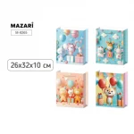 Пакет подарочный 26x32x10 см, бумажный, Mazari. Детский, 4 дизайна