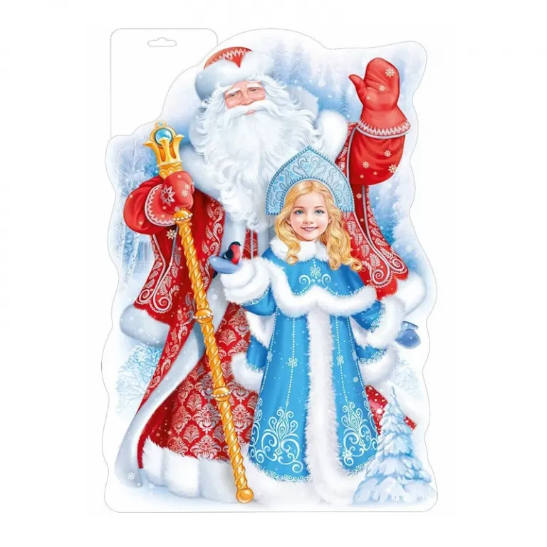 Тетрадь А5, 48 листов, клетка, гребень, ArtSpace "Моноколор. Colorblock", об. мелов. картон Плакат "Дед Мороз и Снегурочка", уф-лак глянцевый, формат А3 — изображение 1