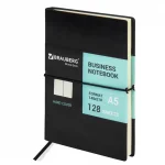 Блокнот А5, 128 л., клетка, гладкий кожзам, резинка, черный, BRAUBERG.Черный джек