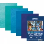 Фетр А4, цветной жесткий, 5 цв, 5 л, толщина 1 мм, пакет, deVENTE. HOBBY CREATIVE. Оттенки синего