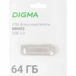 Флэш-накопитель 64GB USB 3.0 Digma DRIVE3 DGFUM064A30SR серебристый