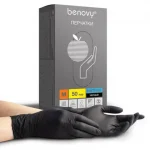 Перчатки нитриловые M, 100шт., картон. коробка, черные, BENOVY Nitrile Chlorinated