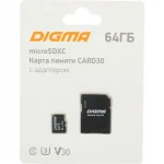 Карта памяти 64GB MicroSDXC Digma CARD30 V30 + adapter (DGFCA064A03)