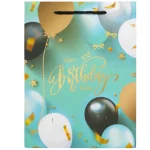 Пакет подарочный 18x23x10 см, вертикальный, мелов. картон, ЗОЛОТАЯ СКАЗКА Happy Birthday, фольга, бирюзовый — изображение 2