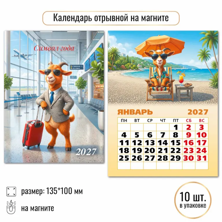 Тетрадь А5, 48 листов, клетка, гребень, ArtSpace "Моноколор. Colorblock", об. мелов. картон Календарь отрывной на магните 2027 г, 100*135 мм, Квадра.Символ года — изображение 1