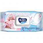 Салфетки влажные детские Aura "Ultra comfort", гипоаллергенные, без спирта, крышка-клапан (100 шт/уп) (ЧЗ ОСУ)
