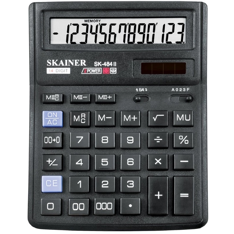 Калькулятор настольный, 14 разр., 192х143 мм, двойное питание, черный, Skainer SK-484II Калькулятор настольный, 14 разр., 192х143 мм, двойное питание, черный, Skainer SK-484II — изображение 1