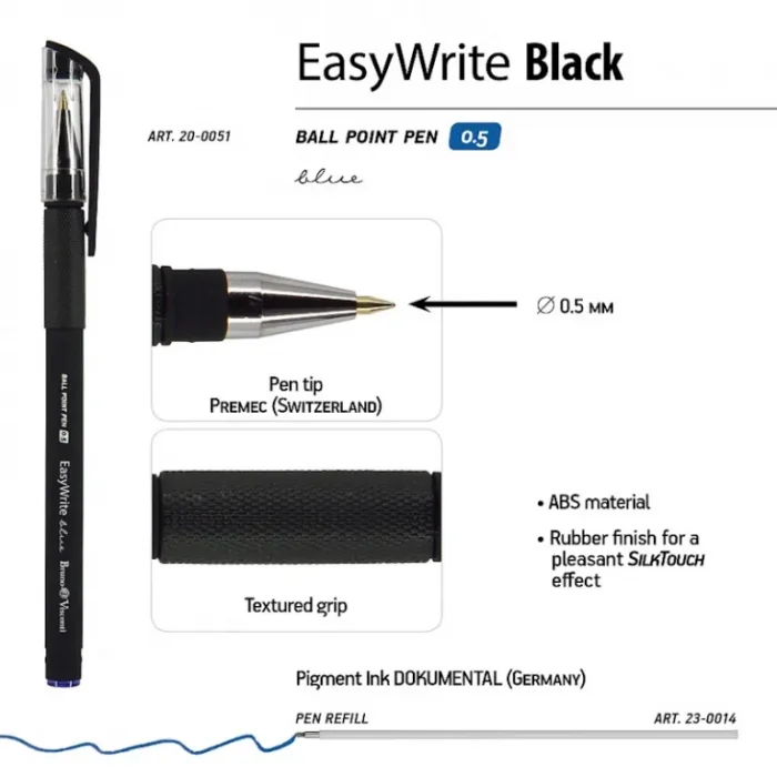 Ручка шариковая 0,5 мм., синяя, масляные чернила, грип,EasyWrite. BLACK — изображение 2