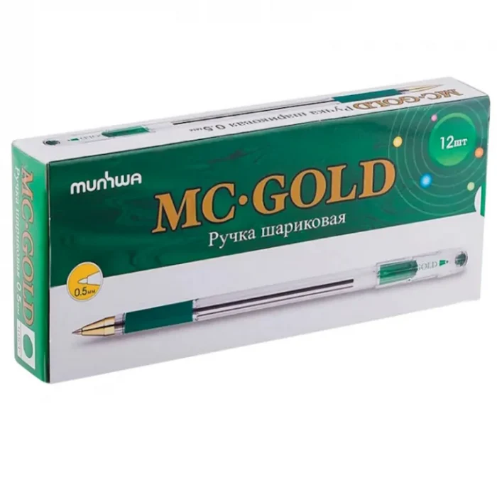 Ручка шариковая 0,5 мм., зеленая, масляные чернила, грип, MunHwa MC Gold — изображение 2