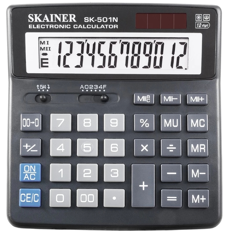 Калькулятор настольный, 12 разр., 156х157 мм, двойное питание, черный, Skainer SK-501N Калькулятор настольный, 12 разр., 156х157 мм, двойное питание, черный, Skainer SK-501N — изображение 1